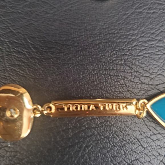 Trina Turk Long Dangle Earrings Gold Plated Shades of Blue Green - Picture 3 of 5